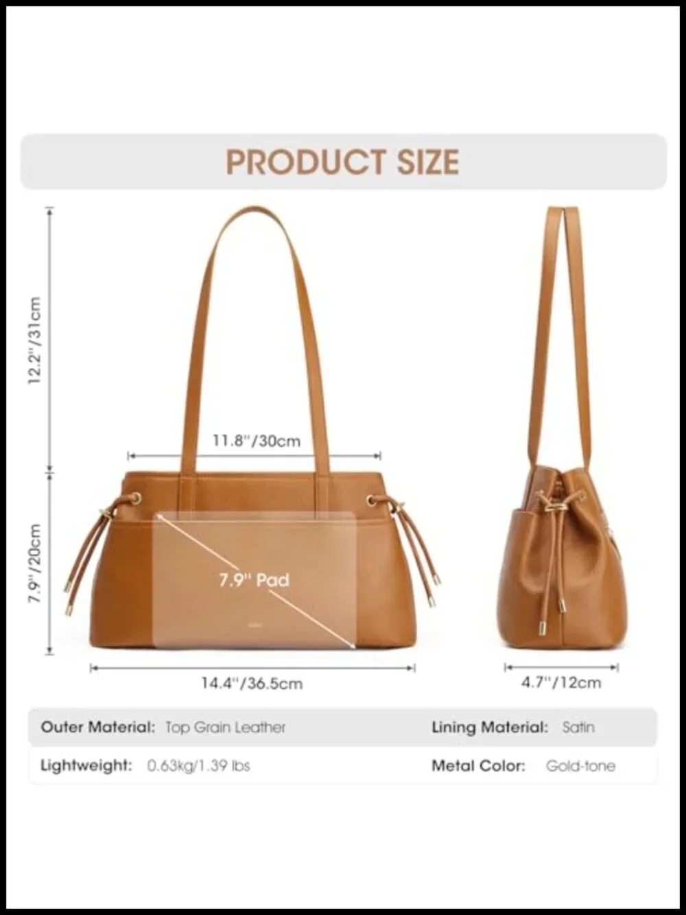 Genuine Leather Hobo Tote with Drawstring and Zipper Compartment